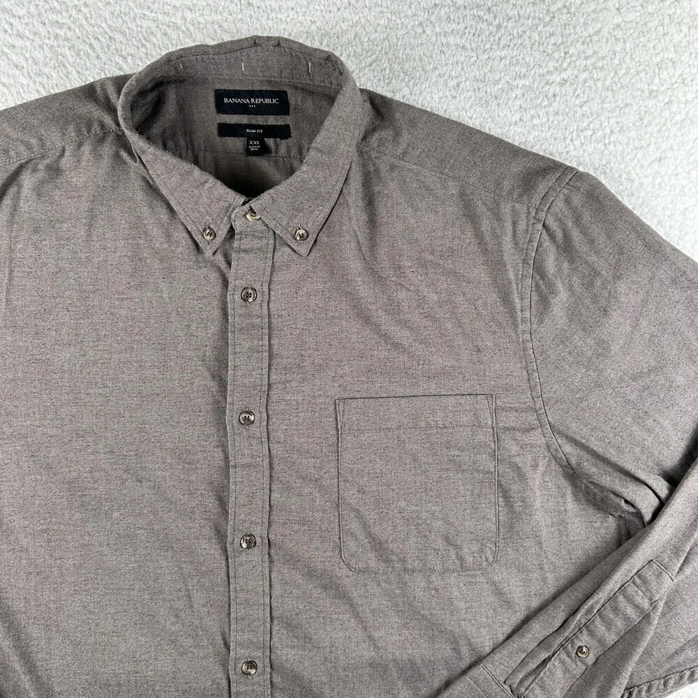 Banana Republic Shirt Mens 2XL Gray Long Sleeve Button Down Slim Fit Casual